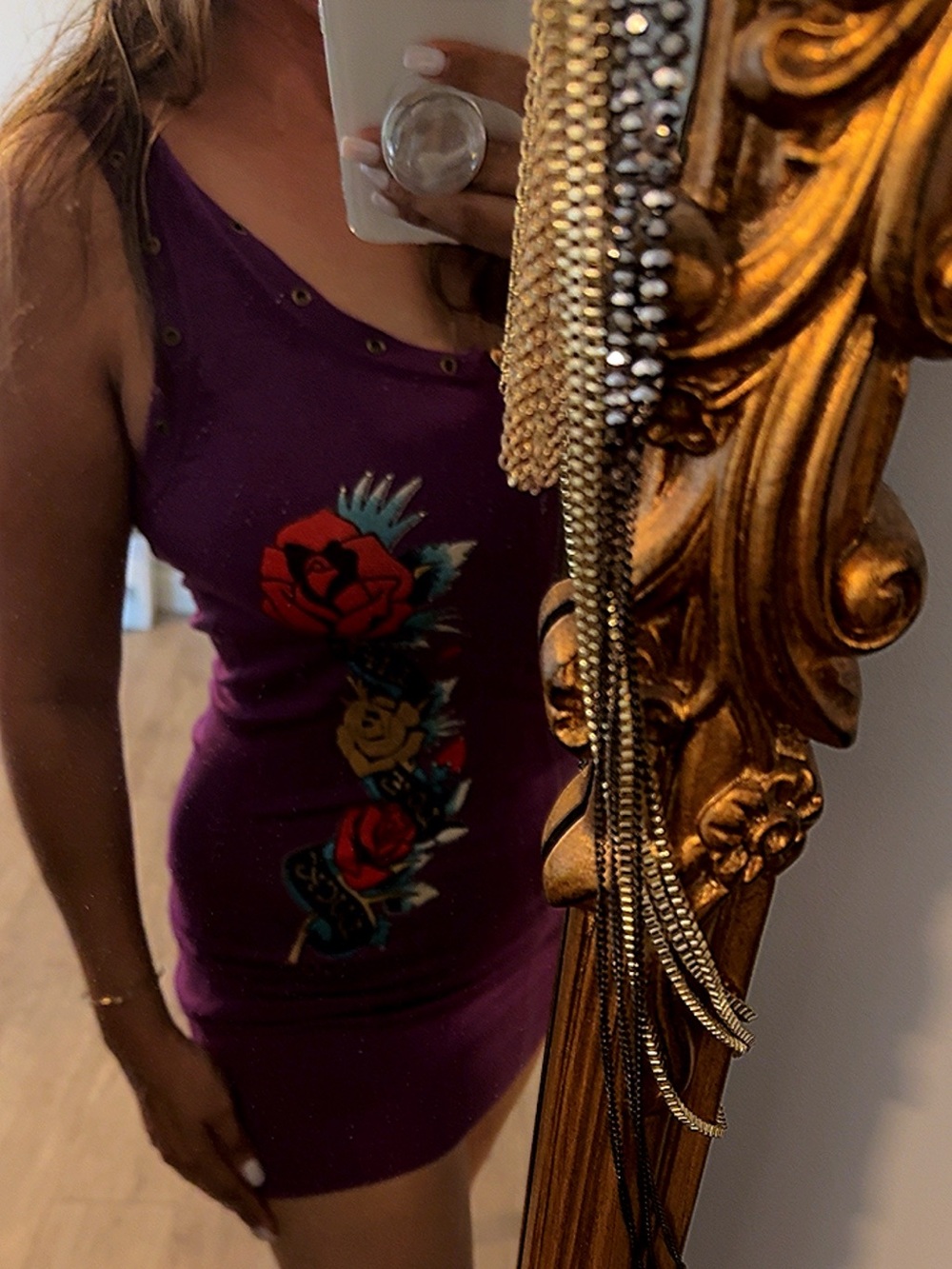Ed Hardy by Christian Audigier Purple  Zip-front Women’s dress Rose Graphic